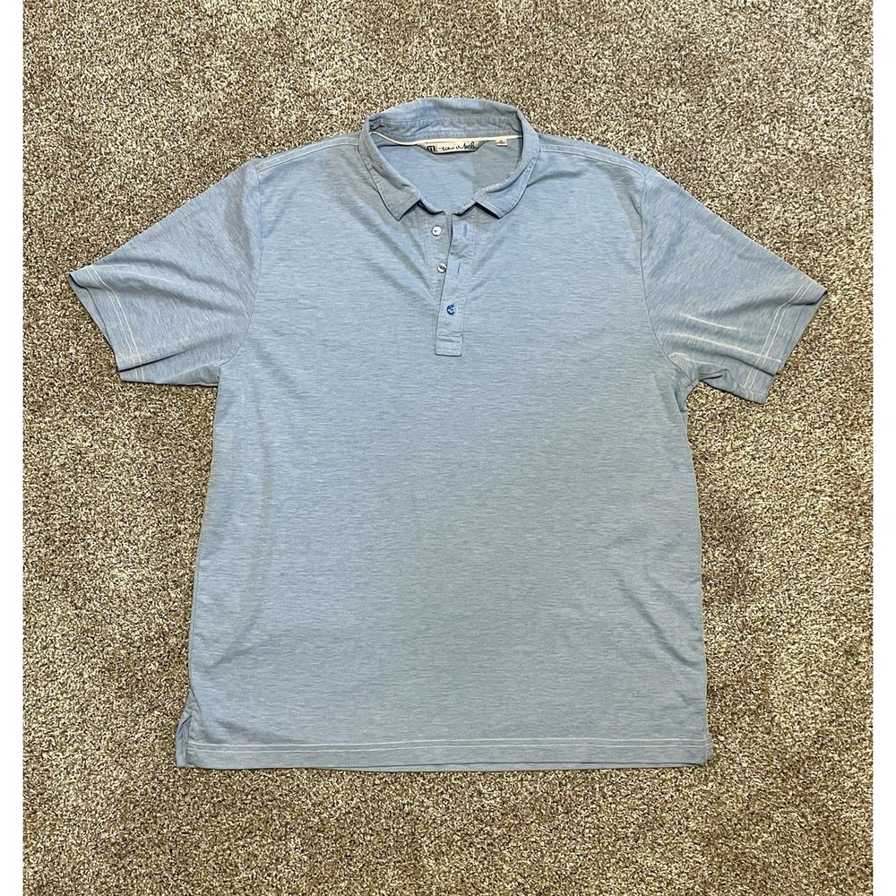 Travis Mathew Short Sleeved Polo Shirt Mens Light Blue Cotton Blend XL Stretch